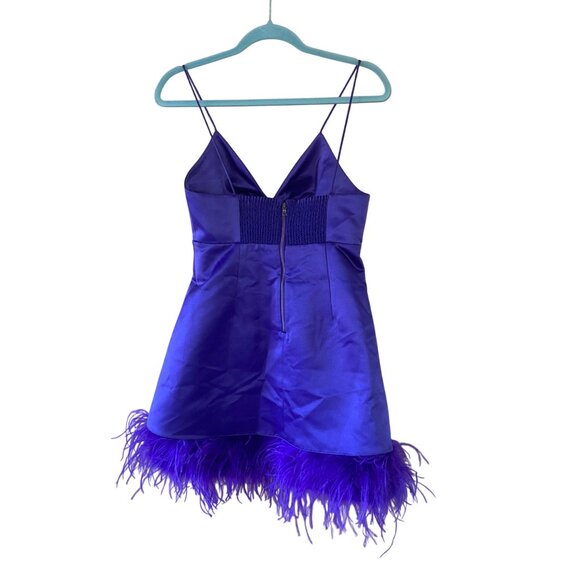 Alice Olivia Womens Dress Size 4 Purple Necole Feather Hem Mini Satin V Neck - Picture 2 of 12